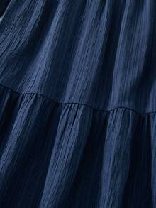 SHEIN Teen Girl Woven Loose Fit Casual Round Neck Dress, Navy Blue - Navy Blue - View 6