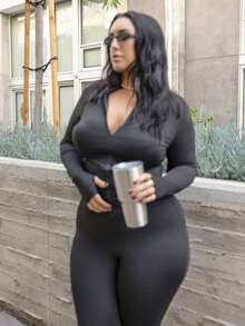 Truni Plus Size Casual Lightweight Yoga Jacket And Flare Pants 2 Pieces Set