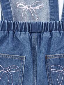 Baby Mädchen Jeans-Latzhose, lässig weite Passform mit verstellbarer Taille, Latz-Hose mit süßer Schleifenstickerei, weiches Baumwoll-Denim-Material, geeignet für Frühling, Sommer, Herbst, Winter