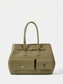 SHECARRY 女士时尚大容量手提包工作包，黑色，吸睛女士工作包 - 橄欖綠 - 查看 2