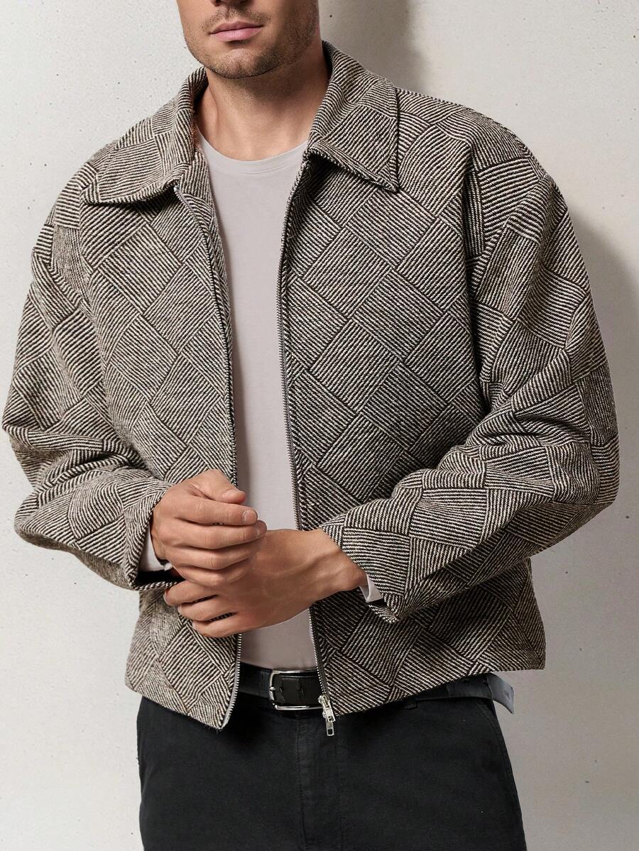 Airaco 休闲时尚男士拉链宽松长袖外套 - 灰色 - 查看 1