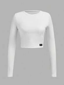 SHEIN EZwear 2 件套休闲简约圆领加厚长袖短款修身女式 T 恤，无胸罩，温暖，舒适别致，修身百搭，运动，适合健身，适合秋季室内日常穿着， - 彩色 - 查看 4