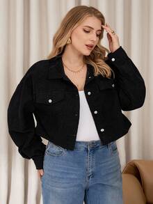 Elaquor Veste ample à manches longues et épaules tombantes en couleur unie pour femmes grandes tailles, automne et hiver. Veste noire, tenues décontractées pour femmes, tenues d'aéroport, vêtements d'hiver pour femmes - Noir - Voir 5