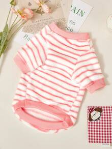 PETSIN 1 Pc Pet Cat Dog Universal Pink Stripe Fashion Pattern Printed Plush Warm Elastic Comfortable Dog Round Neck - Multicolor - View 2