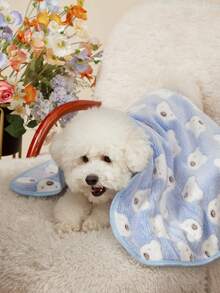 PETSIN 1 Pet Cat Dog Universal Blue And White Bear Cute Pattern Printed Plush All Season Universal Dog Blanket - Blue - View 4