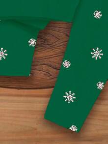 2 件女婴可爱卡通圣诞鹿和雪花印花绿色柔软厚针织圆领长袖运动衫和紧身裤套装，适合秋冬圣诞节 - 彩色 - 查看 6