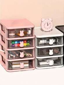 1 pieza Caja de almacenamiento de escritorio, caja de cajón de escritorio de estudiante, contenedor de bolígrafos, estantería para accesorios para el cabello de oficina infantil, caja de acabado de múltiples funciones, caja de almacenamiento de regreso a la escuela - Conejo - Ver 4