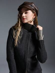 MYSTAURA Vintage Fitted Knit Sweater Top, Women's Slim Fit Cardigan Jacket - Black - View 4