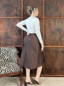 Arliah 2025 Autumn Women's Coffee Brown A-Line Skirt, Suitable For Business, Casual, Daily Commute, Elegant Beach Resort, Wedding Guest, Brunch, Airport, 90s Vintage Inspired, Office Wear, Teacher Attire - Brown - View 2