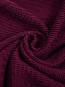 EMERY ROSE 大码女式纯色拼接毛绒圆领长袖修身优雅针织连衣裙，秋冬 - 酒紅色 - 查看 7