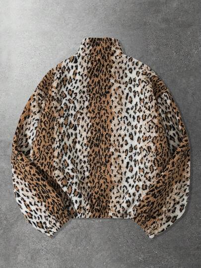 Street Life Veste manteau à imprimé léopard à manches longues pour homme