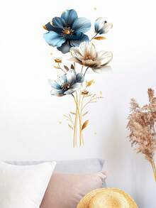 1pc 3D Flower Wall Sticker, Floral Living Room Bedroom Wall Decoration, Home Decor Wallpaper, Art Flower Decal - Black - View 5