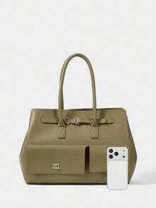 SHECARRY 女士时尚大容量手提包工作包，黑色，吸睛女士工作包 - 橄欖綠 - 查看 3