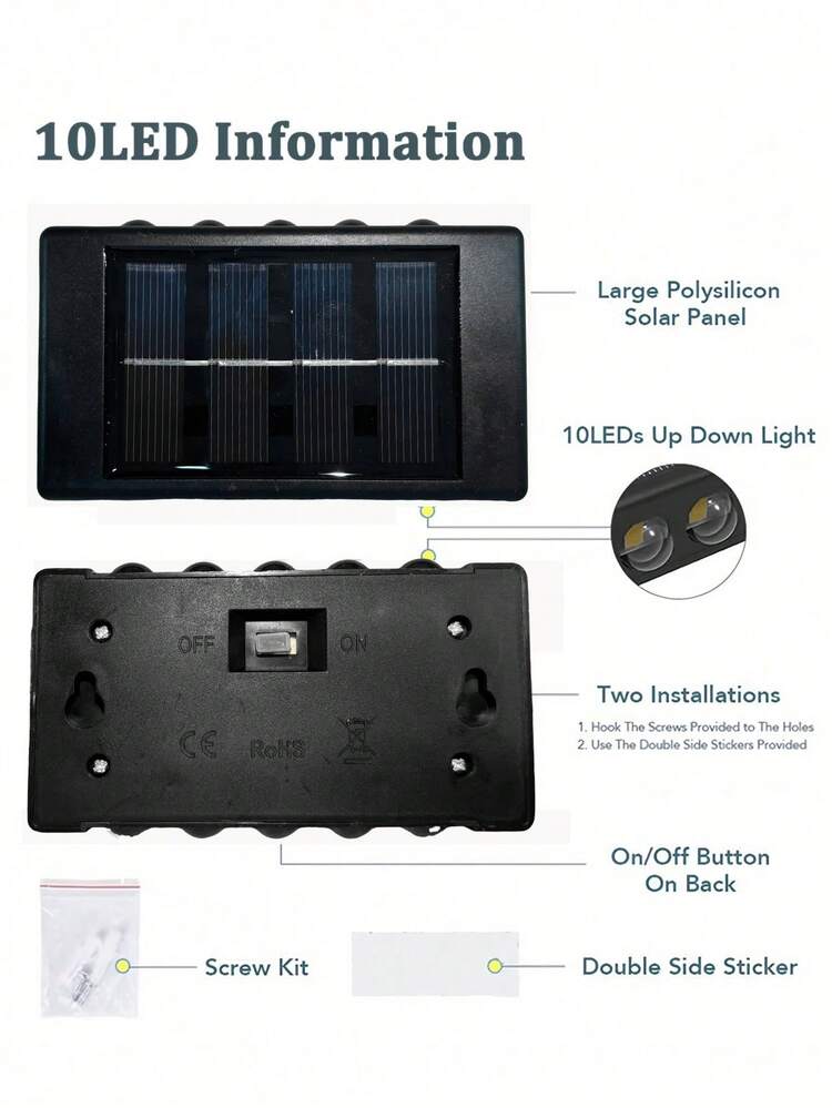 1PC/2PCS Solar Powered Wall Light With 8/10LED, Royal Castle Design, For Villa Outdoor Landscape, Waterproof Ambience Wall Decoration For Terrace And Patio, Up & Down Lighting Garden Decor - Multicolor - View 12