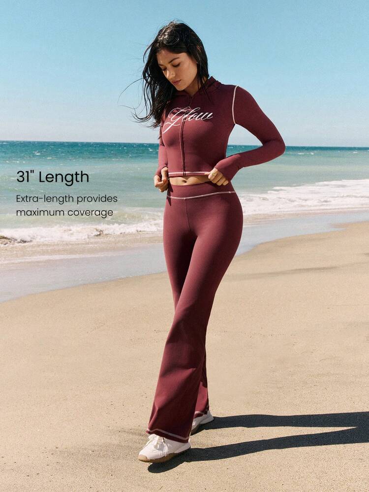 31" FeatherFit™ Frosty Flow Soft Stretchy Sweat-Wicking Contrast Stitching Straight-Leg Leggings  Yoga Pilates Studio Daily Casual Wear Spring Summer