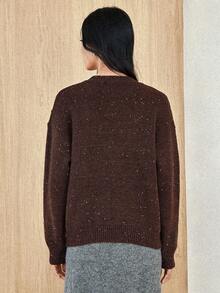 Dazy-Less Women's Loose Business Casual Crew Neck Beaded Knit Sweater, Brown, Suitable For Autumn And Winter