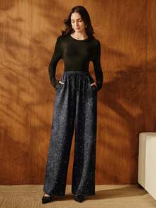 Anewsta Pantalon de survêtement  à imprimé léopard et doublure en polaire avec clous pour femmes - Gris foncé - Voir 7