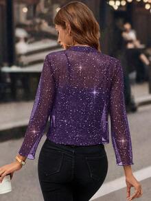 Editum Áo khoác nữ thanh lịch, nhẹ, phối sequin, thích hợp cho mùa thu/đông, Halloween, năm mới, tiệc tùng, mùa xuân hè, đám cưới, trang phục trang trọng. - Màu tím - Xem 2