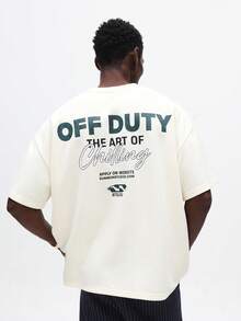 SUMWON Boxy Fit Printed Crew Neck Short Sleeve T-Shirt Off Duty Graphic Statement Streetwear Top - Beige - View 5