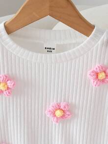 Sparklyn 春秋冬 3D 花卉装饰圆领套头针织毛衣，适合青少年女孩，超大宽松版型，搭配粉色百褶裙，时尚欧式风格 - 粉色 - 查看 6