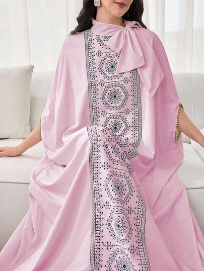SHEIN Najma 女士拼接优雅领结宽松奢华连衣裙
