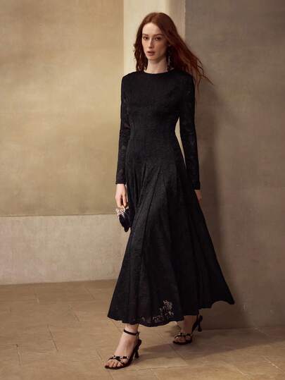 WOMEN'S LONG SLEEVE LACE EMBROIDERED CEREMONIAL DRESS