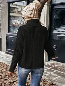 EMERY ROSE Women's Casual Twist Knit Turtleneck Sweater, Autumn/Winter - Black - View 2