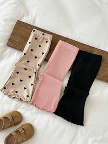 LMoss Kids 3pcs Baby Girl Knitted Solid Color Heart Pattern Bodysuit & Flare Pants Set - Multicolor - View 8