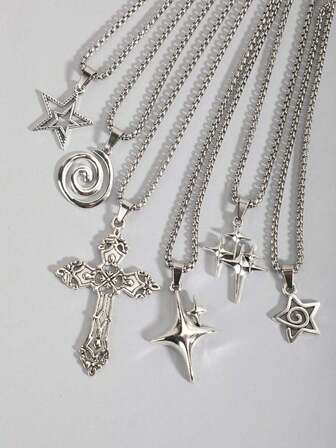 5pcs Vintage Gothic Cross, Sun, Moon, Moth, Skull Necklace Set