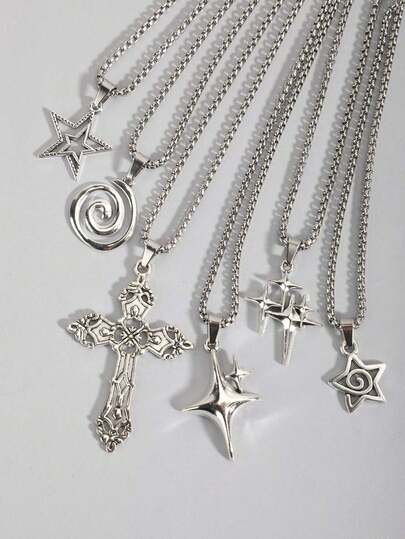 5pcs Vintage Gothic Cross, Sun, Moon, Moth, Skull Necklace Set