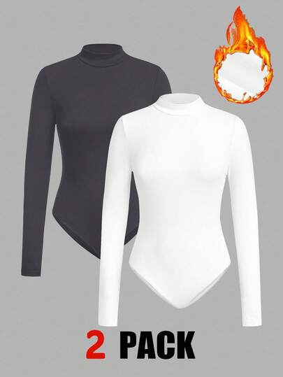 SHEIN EZwear Bodys de mujer de unicolor y estilo minimalista de manga larga, body de uso diario para mujer con cuello de tortuga, body de mujer de manga larga, body de mujer de manga larga, tops de manga larga, camiseta de protección solar para mujer de longitud completa