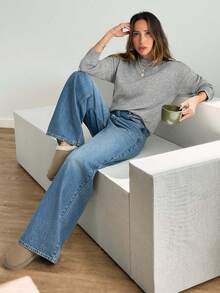 SHEIN Tall Suéter casual de mujer de tacto suave y lana cepillada en beige - Gris - Ver 3