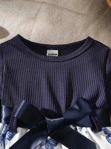 SHEIN Vintaside Kids Baby Mädchen Lässiges elegantes Blumen- und Schmetterlings-Aquarelldruckkleid-Set, geeignet zum Layering und für Outdoor-Aktivitäten, Herbst/Winter