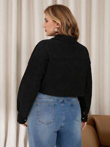 Elaquor Veste ample à manches longues et épaules tombantes en couleur unie pour femmes grandes tailles, automne et hiver. Veste noire, tenues décontractées pour femmes, tenues d'aéroport, vêtements d'hiver pour femmes - Noir - Voir 2