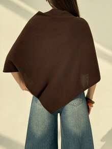 Aloruh Autumn/Winter New Stylish Versatile Brown Knitted Jacquard One-Piece Halter Neck Shawl Cardigan, Multi-Wear - Brown - View 2