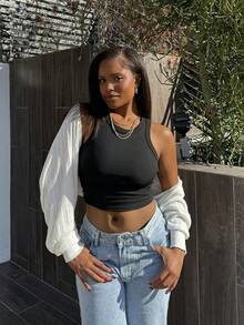 Tyla Gomez 1 件秋冬款披肩轻薄透明开衫、长袖上衣、针织毛衣 - 白色 - 查看 1