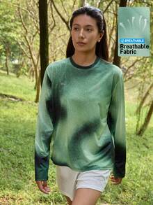 In My Nature 女士扎染圆领长袖户外T恤，自然绿