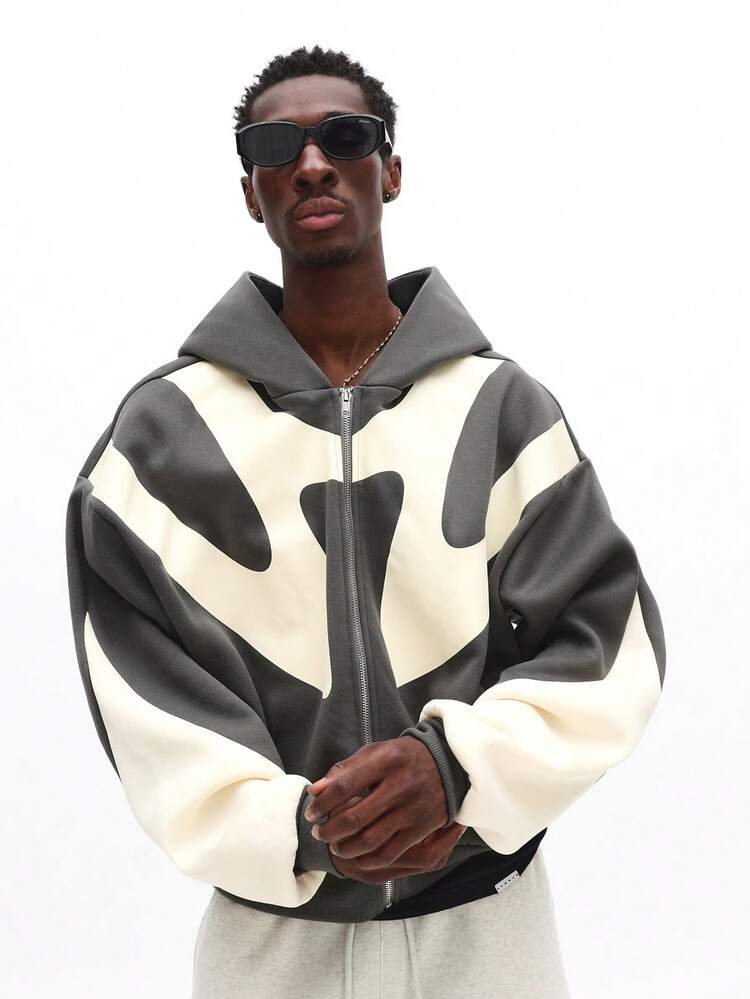 Kapuzenpullover mit durchgehendem Reißverschluss und Farbblockdesign und Kordelzug