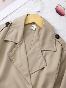 Sparklyn 少女优雅通勤休闲风格卡其色领中长外套