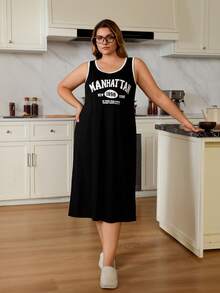 Doze Lane 运动风格印花白色和黑色拼布背心睡衣裙、大码睡衣