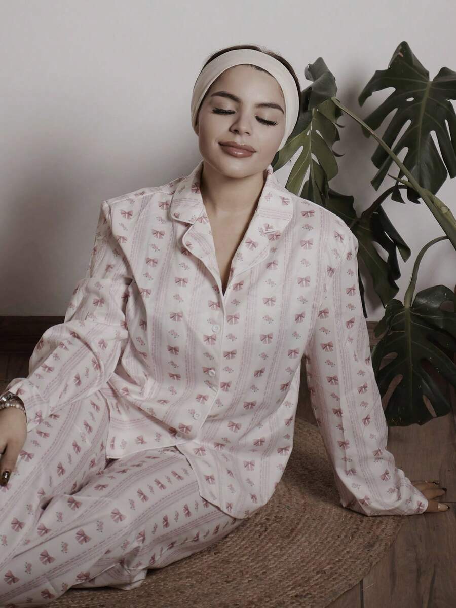 Lupita Cardoza Pink Striped Print Shirt And Pants Set, Versatile For Home And Outdoor - Pink - View 1