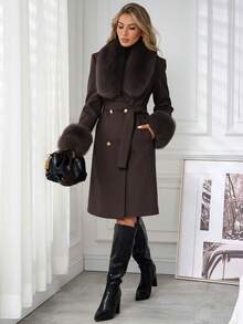 Lavishia Women's Solid Color Minimalist Daily Wear Long Sleeve Collar Coat,Fall,Fall Clothes For Women,Women's Winter Clothes - Coffee Brown - View 5