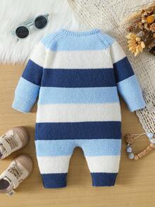 SHEIN 新生儿撞色可爱熊毛衣连体衣 - 彩色 - 查看 2