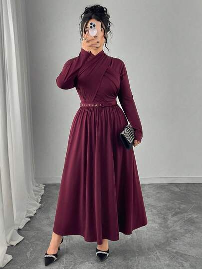 Modelyn Plus Size Women's Elegant Ruched Waist A-Line Dress, Sophisticated Design For High-End Parties And Gatherings