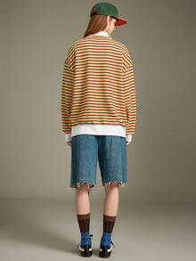Elnivra Y2K Stylish Multicolor Striped Cardigan Women,Loose Slouchy Small Stand Collar Knit Sweater Jacket,Golden Yellow,Autumn,Streetwear,Everyday,Vintage - Multicolor - View 2
