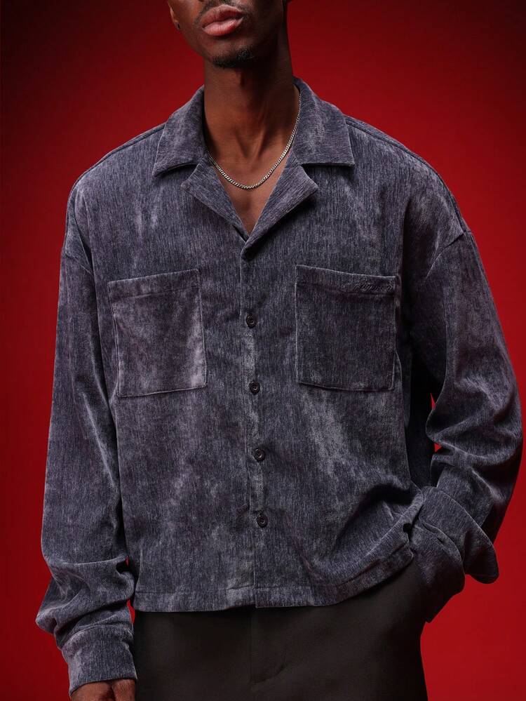 Crop Fit Velour Shirt With Long Sleeves