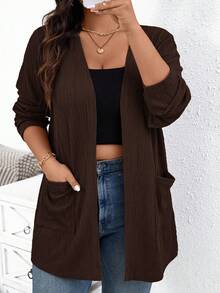 SHEIN Essnce Áo khoác nữ tay dài màu trơn thời trang thu đông mới cỡ lớn - Cà phê nâu - Xem 3