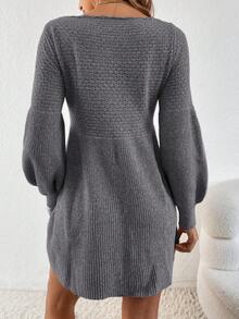 SHEIN Frenchy Vestido de suéter con mangas de farol para otoño/invierno - Gris Oscuro - Ver 2