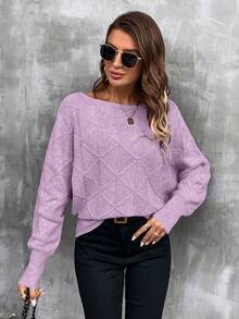 SHEIN LUNE 女士纯色长袖毛衣，秋季时尚休闲 - 淡紫色 - 查看 7