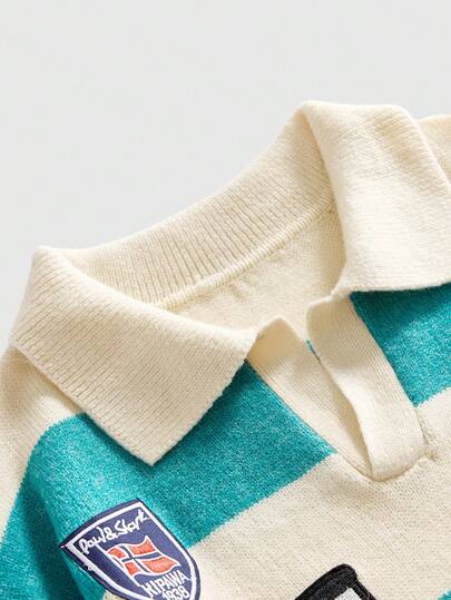 Street Life Jersey de punto con cuello vuelto y gráfico bordado, moda urbana para hombre